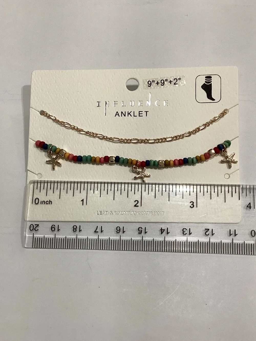 Gold Chain & Multicolor Beaded Starfish Anklet Set